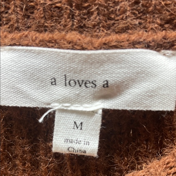 A loves A tear drop mock neck balloon sleeve sweater Knit Dress in Rich Brown - Picture 2 of 8